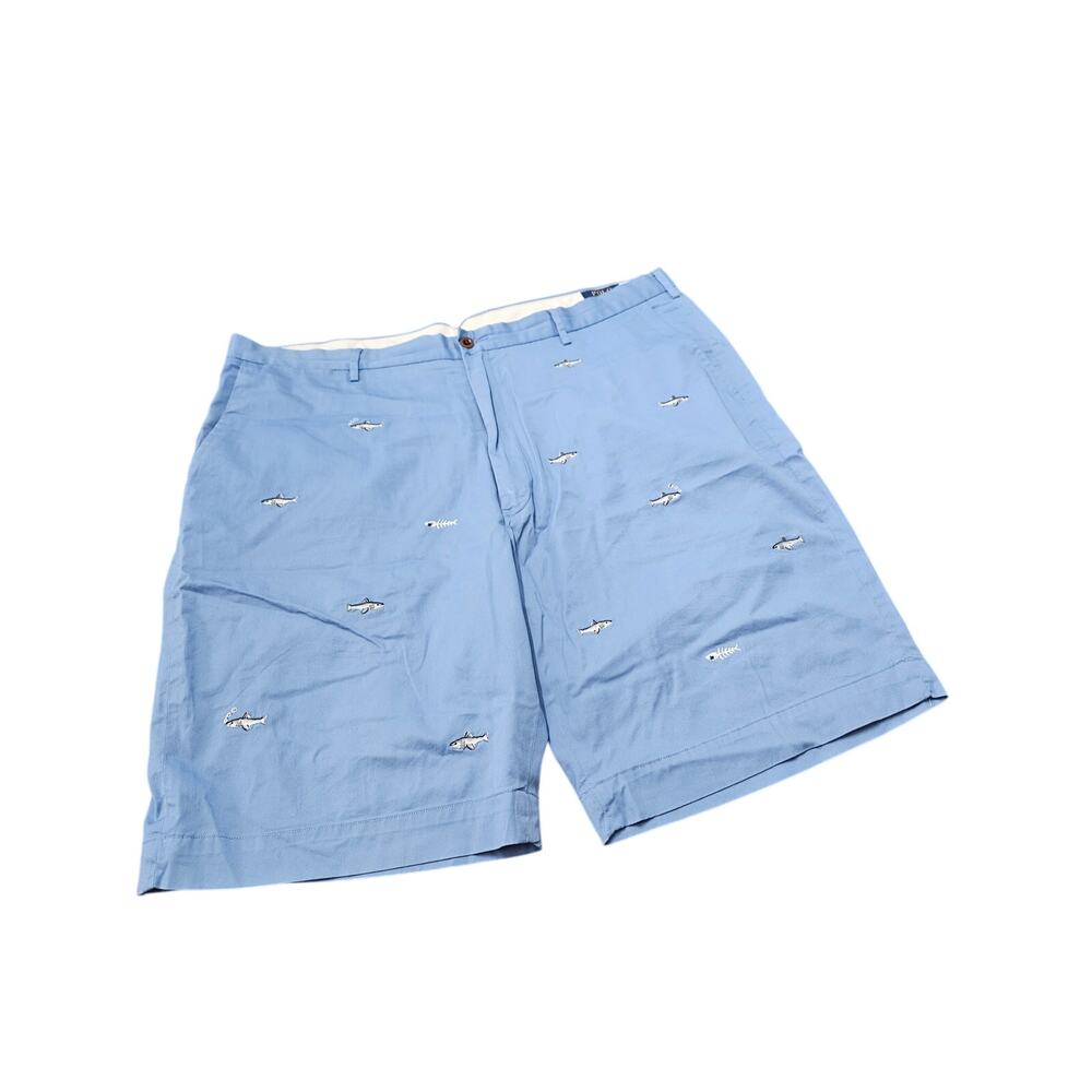 Polo Ralph Lauren Shark Embroidered Chino Shorts Blue Stretch Classic Fit Men 42